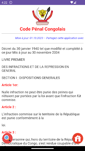 Android application Code Pénal Congolais screenshort