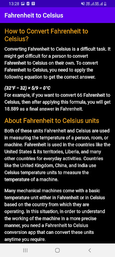 Fahrenheit to Celsius Screen 2