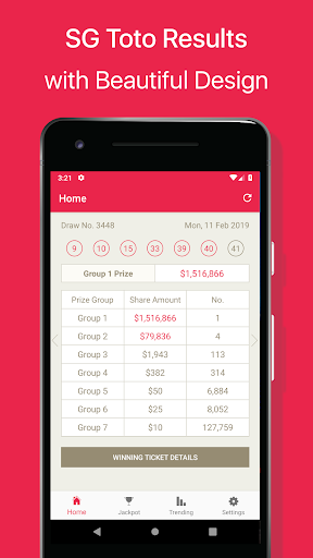 Android application Toto Results for Singapore screenshort