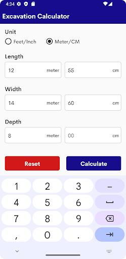 Excavation Calculator Screen 2