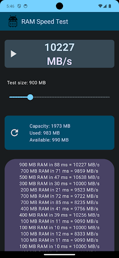 Android application RAM Speed Test screenshort