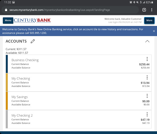 My Century Bank Mobile Screen 2