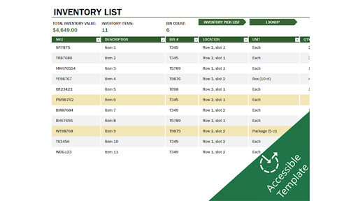 Stock Inventory Templates Screen 3