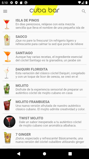 Android application Cuba Bar screenshort
