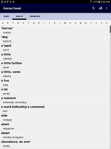 Sasak Dictionary Screen 3