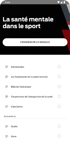 Android application La santé mentale dans le sport screenshort