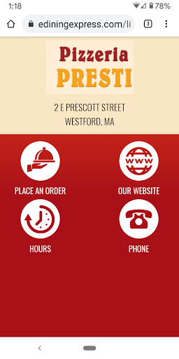 Android application Pizzeria Presti Westford screenshort
