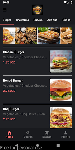 Android application Renad Burger screenshort