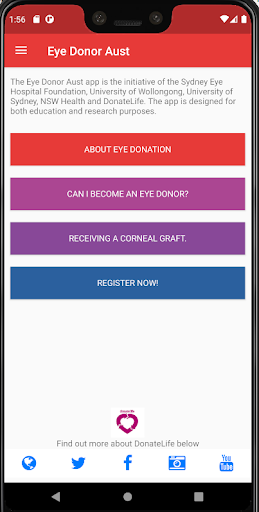 Android application Eye Donor Aust screenshort
