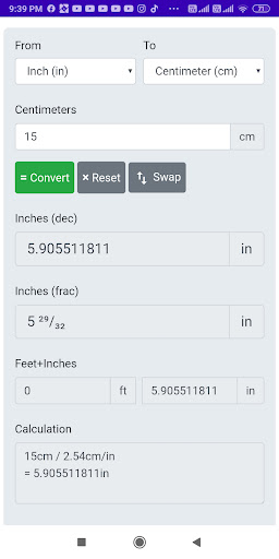 CmtoInches Convert Screen 2