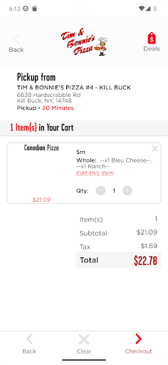Screenshot of Tim and Bonnie's Pizza