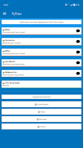 Android application TuTren: arribos del tren screenshort