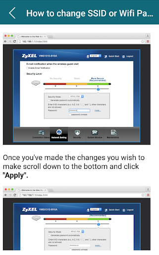 Android application Zyxel Modem Guide screenshort