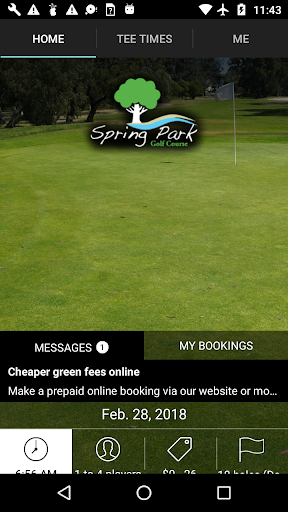 Android application Spring Park Golf Tee Times screenshort