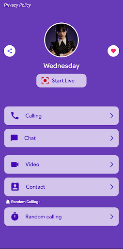 Android application Video Call Wednesday Addams screenshort