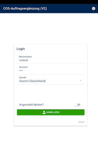Android application COS-Auftragsergänzung screenshort