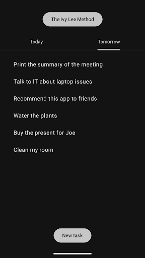 Daily Tasks - Ivy Lee Method Screen 2