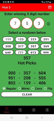 Pick 3 rundowns Screen 2