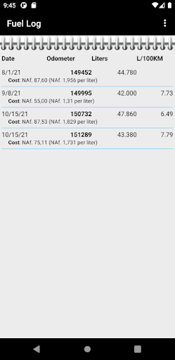 Fuel Log Screen 3