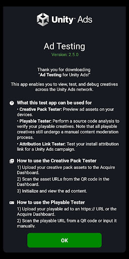 Android application Ad Testing for Unity Ads screenshort