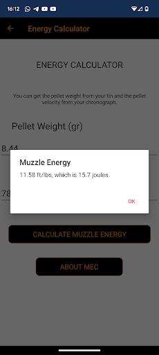 ARPC Muzzle Energy Calculator Screen 3