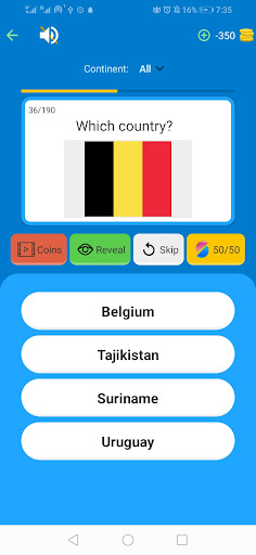 World Flags and Capitals Quiz Screen 3