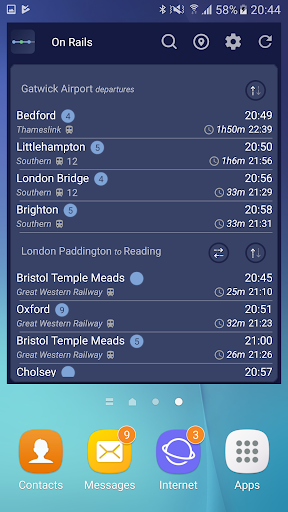 On Rails train times & widget Screen 2