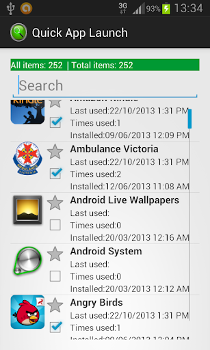 Android application Quick App Launch screenshort