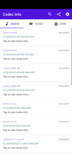 Android application Codec Info screenshort