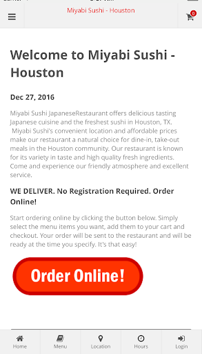 Android application Miyabi Sushi - Houston screenshort