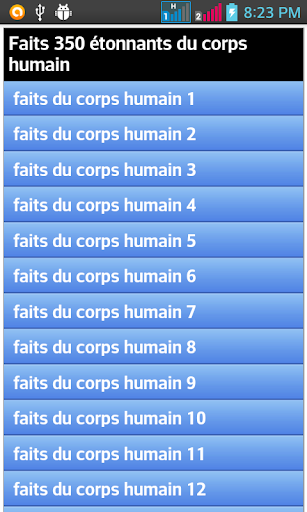 Android application faits Corps Humain screenshort