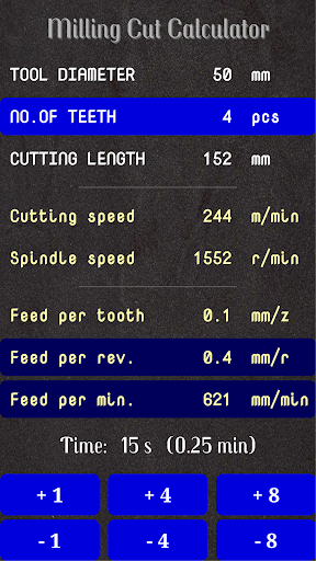 Milling Cut Calculator Screen 2
