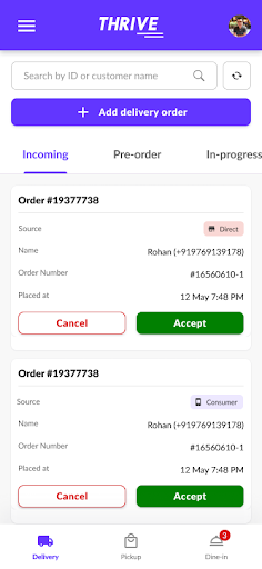 Thrive - Order Dashboard Screen 2