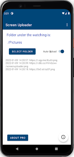 Android application Screen Uploader PRO screenshort