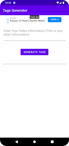 Android application Video Tags Generator screenshort