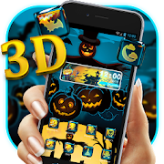 3D Blue Halloween Pumpkin Scarecrow Theme