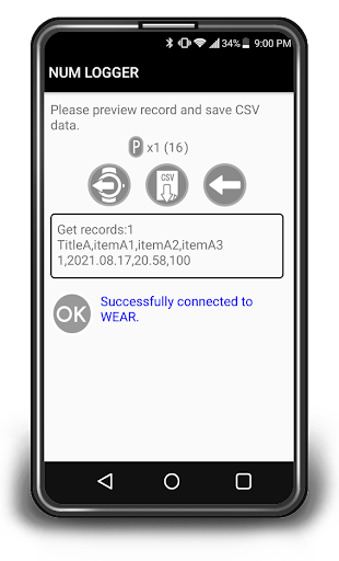 Android application NUMBER LOGGER for WEAR screenshort