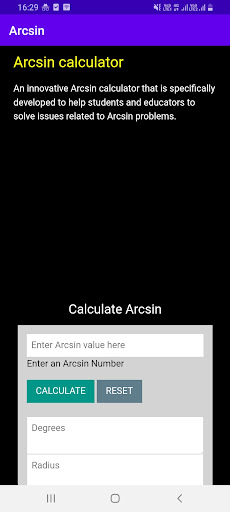 Android application Arcsin Calculator screenshort