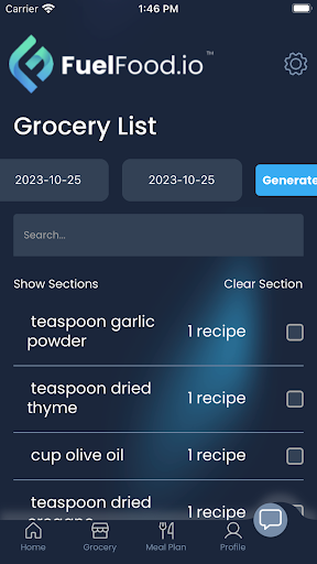 FuelFood.io: Meal Planner Screen 3