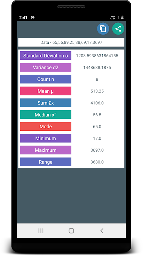 Statistics Calculator Screen 2