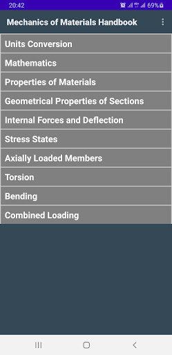 Android application Mechanics of Materials (SI) screenshort