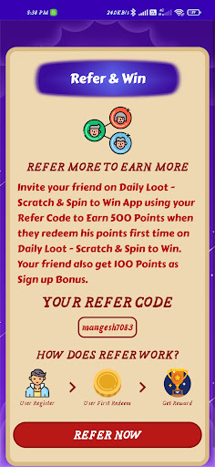 Android application spin to win daily cash screenshort