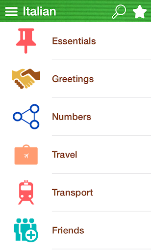 Android application Learn Italian Phrasebook screenshort