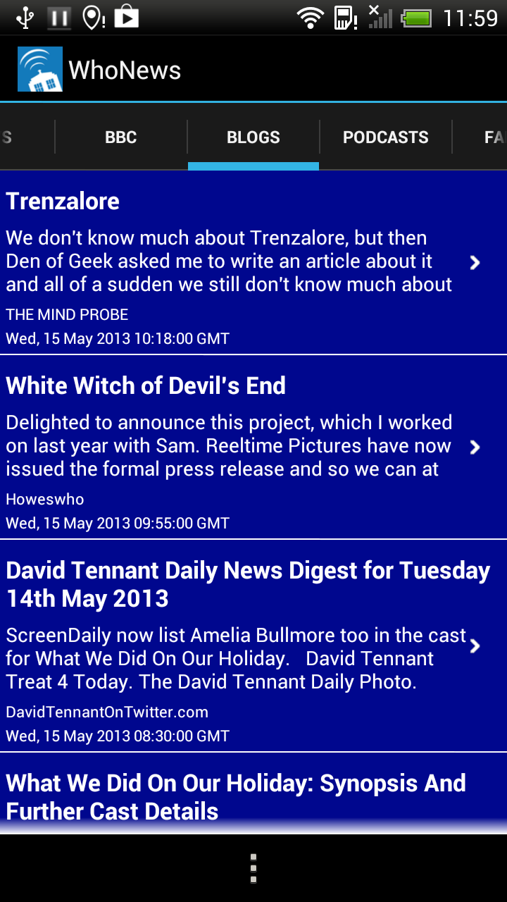 Android application Doctor Who WhoNews screenshort
