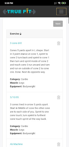 True Fit Training & Nutrition Screen 3
