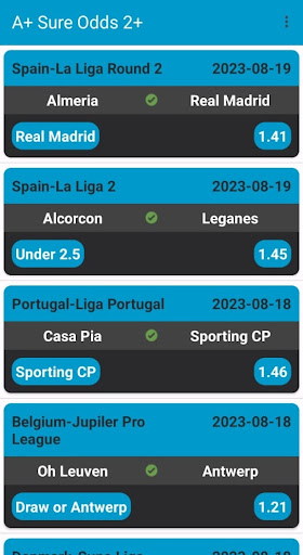 Android application Sure Odds 2+ Mega Safe Betting screenshort