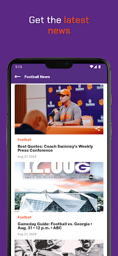 Android application Clemson Tigers screenshort