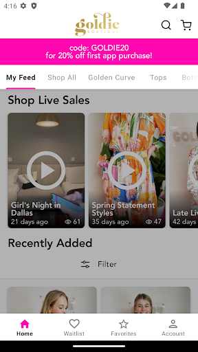 Android application Goldie Boutique screenshort