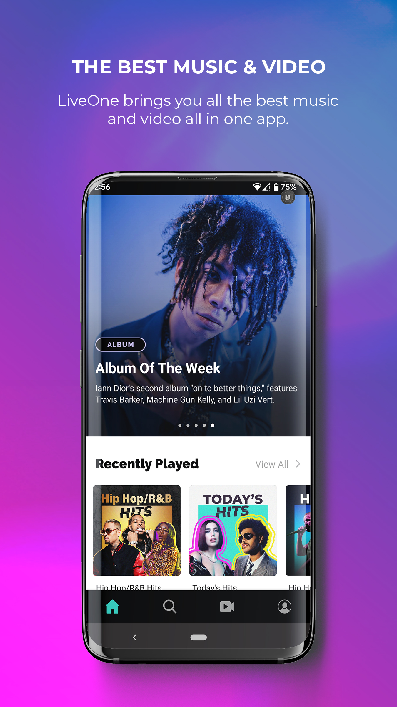 Android application LiveOne: Stream Music & Events screenshort