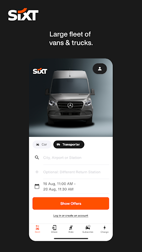 Screenshot of SIXT rent. share. ride. plus.
